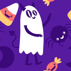 Halloween ghost seamless cute cartoon pattern for wrapping paper and fabrics