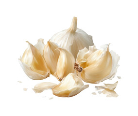 Fresh garlic cloves preparation kitchen food bright isolated on transparent background, png