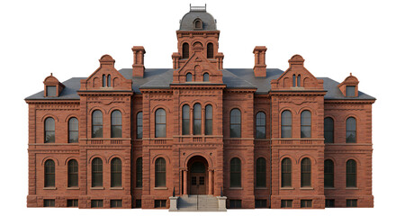 Historic Red Brick Government Building on Isolated Transparent Background

