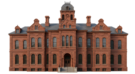 Historic Red Brick Government Building on Isolated Transparent Background

