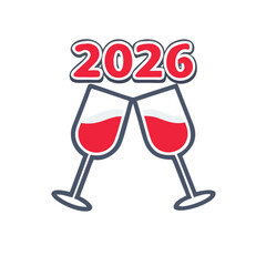 Two champagne glasses toasting with 2026 text above