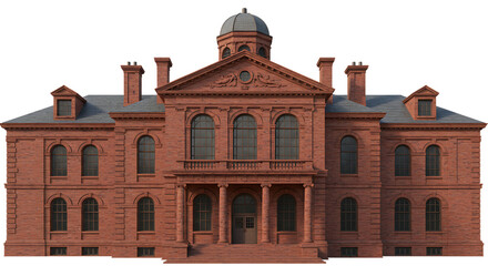 Historic Red Brick Government Building on Isolated Transparent Background

