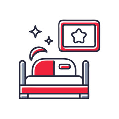 Bedtime story icon with bed, book, and stars