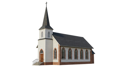 Classic Christian Church Architecture with Bell Tower On Isolated Transparent Background


