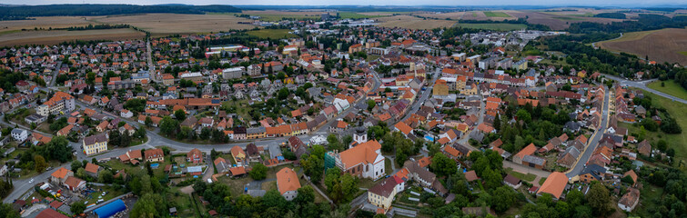 Aerial view of the city Kralovice in the Czech Republic. on a cloudy day in spring
