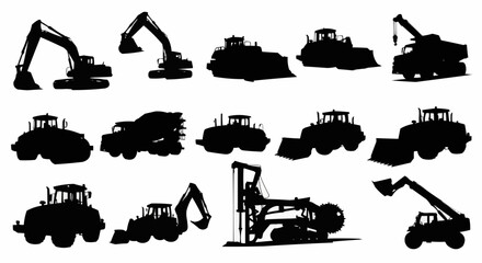 Construction Machines Silhouette Set