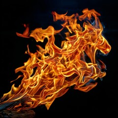 A fire is burning brightly on a black background