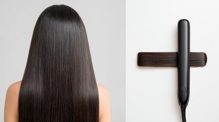 Hair Straightener Actively Smoothing Thick Hair Against a Clean White Background Showcasing the Styling Process