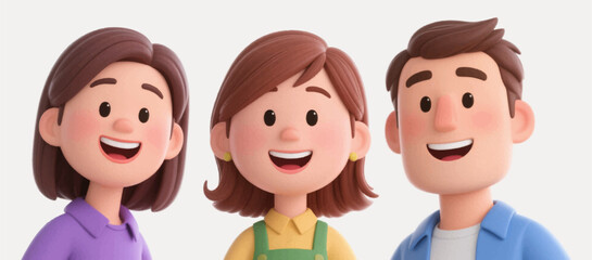 3D illustration of a group of funny friends with two girls and one guy. Vector graphics. EPS.