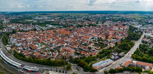 Aerial view of the city Amberg in Germany, Bavaria. on a cloudy day in spring