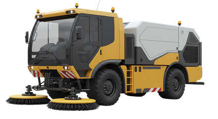 Heavy Duty Airport Runway Sweeper Truck on Isolated Transparent Background

