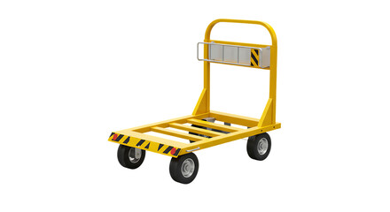 Industrial Yellow Platform Trolley with Wheels On Isolated Transparent Background

