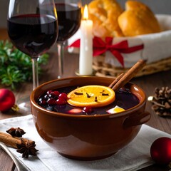Festive red wine drink with fruit