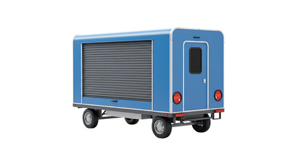 Blue Utility Cargo Trailer with Rolling Shutter Door On Isolated Transparent Background

