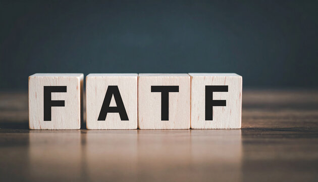 Wooden cubes with FATF abbreviation, Financial Action Task Force. Close-up.