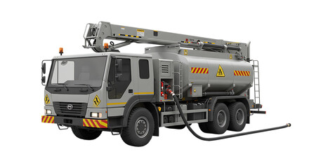 Fuel Tanker Truck with Dispenser Hose on Isolated Transparent Background

