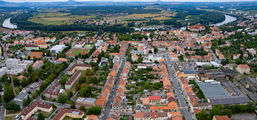 Aerial view of the city Roudnice nad Labem in the czech Republic on a sunny day in summer.