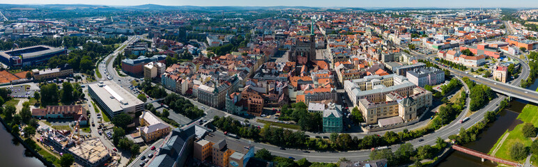 Aerial view of the city Pilsen in the czech Republic on a sunny day in summer.