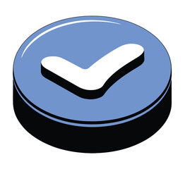 Blue Check Mark Button 3D Isometric Icon Vector Approval Confirmation Design Element Web Interface