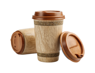 Sip sustainably eco-friendly wooden coffee cups for every brew lover isolated on transparent background, png
