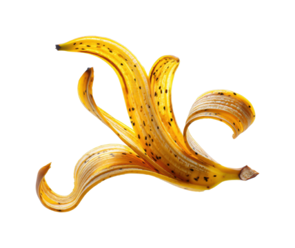 Spinning banana peel kitchen food creative environment isolated on transparent background, png