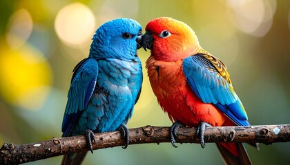 Fototapeta premium Two vibrant parrots on a branch