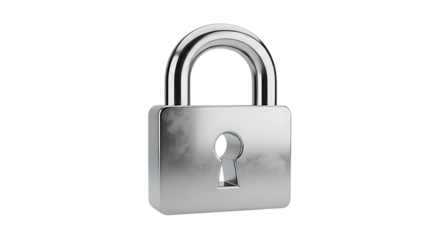 Shiny metal padlock security symbol isolated on transparent background
