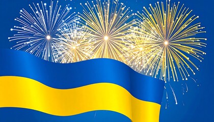 Fireworks over a waving flag