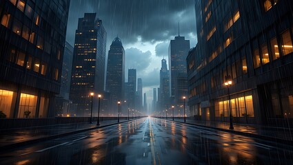 Obraz premium Rainy Night Cityscape Urban Majesty Under a Storm