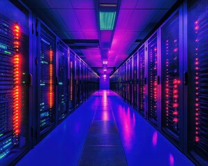 A bright data center glowing with technology tools managing industrialscale operations
