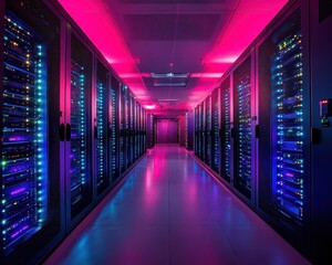 A bright data center glowing with technology tools managing industrialscale operations