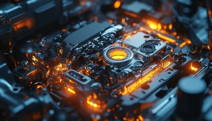 A bright engine repair scene glowing with precision tools and engineers focused on detailed maintenance tasks