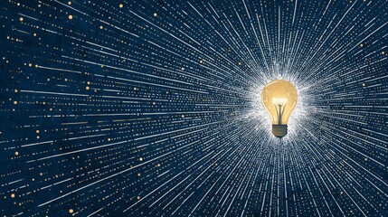 Bright idea expanding in abstract space creating burst of innovation