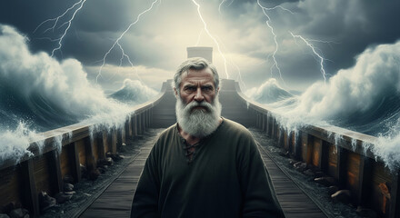 Noah on the ark during the great biblical flood