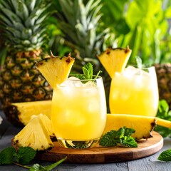 Pineapple cocktails with fresh mint