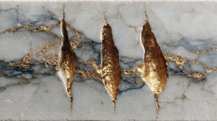 Golden kintsugi repairing a marble surface with elegance
