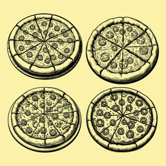 Four Deliciously Detailed Pizzas A Culinary Delight in Monochrome