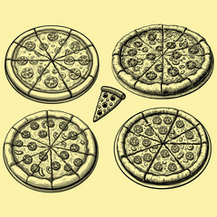 Pizza Selection HandDrawn Pizza Pies and Slice