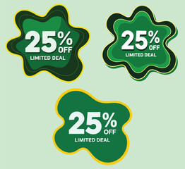 25% Off Green Abstract Badge Set Limited Deal Vector Discount Promotion Marketing Design Elements