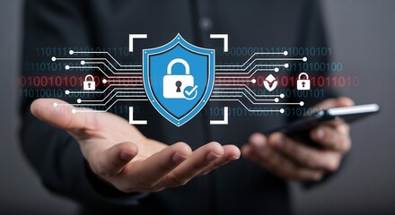 
Cybersecurity concept. Hand showing glowing padlock and password symbols on laptop, cybersecurity, data protection, secure online access. Datafile environment, information privacy, internet network.