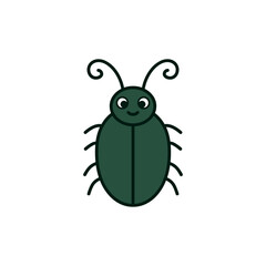 Cute cartoon beetle with happy face and curly antennae