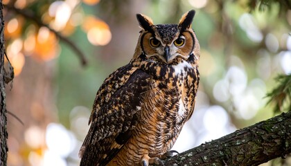 Focused owl in forest