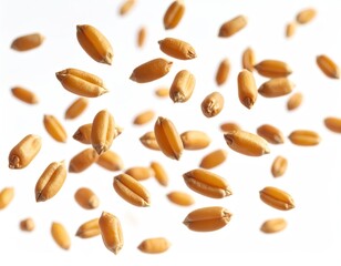 Falling Wheat Grains Against White Background