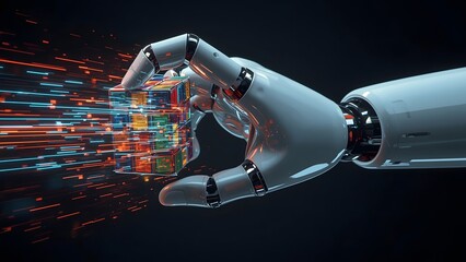 Robotic hand interacting with digital data stream