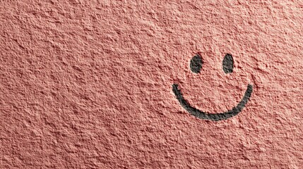 Smiley face drawn on pink concrete conveys happiness and positivity