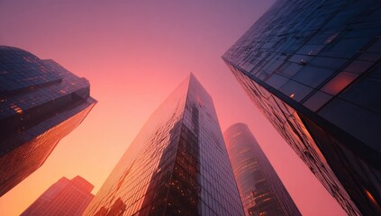 City skyscrapers sunset urban landscape, business district