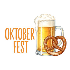 Vibrant beer mug with frothy foam and a classic pretzel, embodying the joyful essence of a festive autumn oktoberfest celebration filled with warmth and camaraderie
