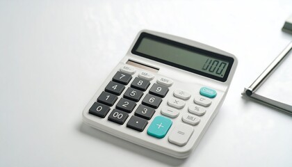 White digital calculator with display showing zeros on a clean background, fundamental for accurate financial planning, budgeting, and mathematical operations.