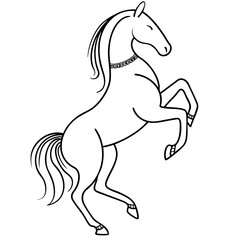 Elegant black horse in dynamic jump pose, minimal line art silhouette style. Perfect for equestrian themes, logo designs, tattoos, and decor. Clean vector with bold contrast.