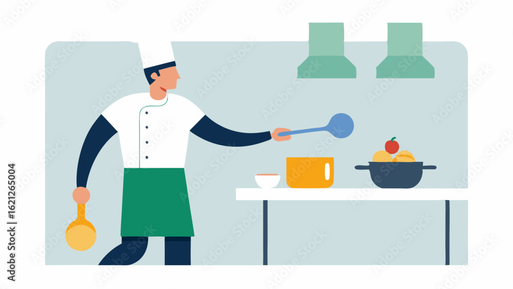 Poster culinary creation a chef with a prosthetic arm skillfully sautéing vegetables in a kitchen using ada